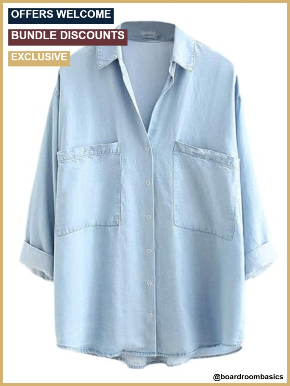 Tencel Button Down Shirt 3/4 Sleeve V-Neck Ruffle Back Blouse
